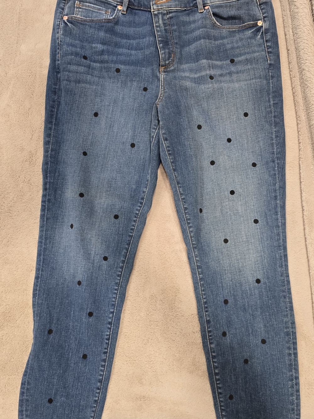 LOFT Blue Skinny Jeans with Black Polka Dots